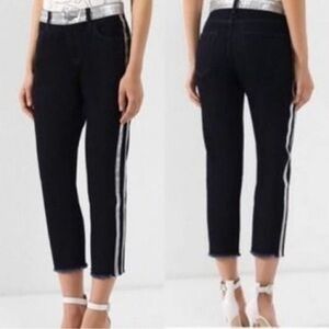Current/Elliott Black Cropped Jeans with Silver Stripe